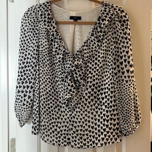 Black and White Heart Print Jcrew Silky Blouse